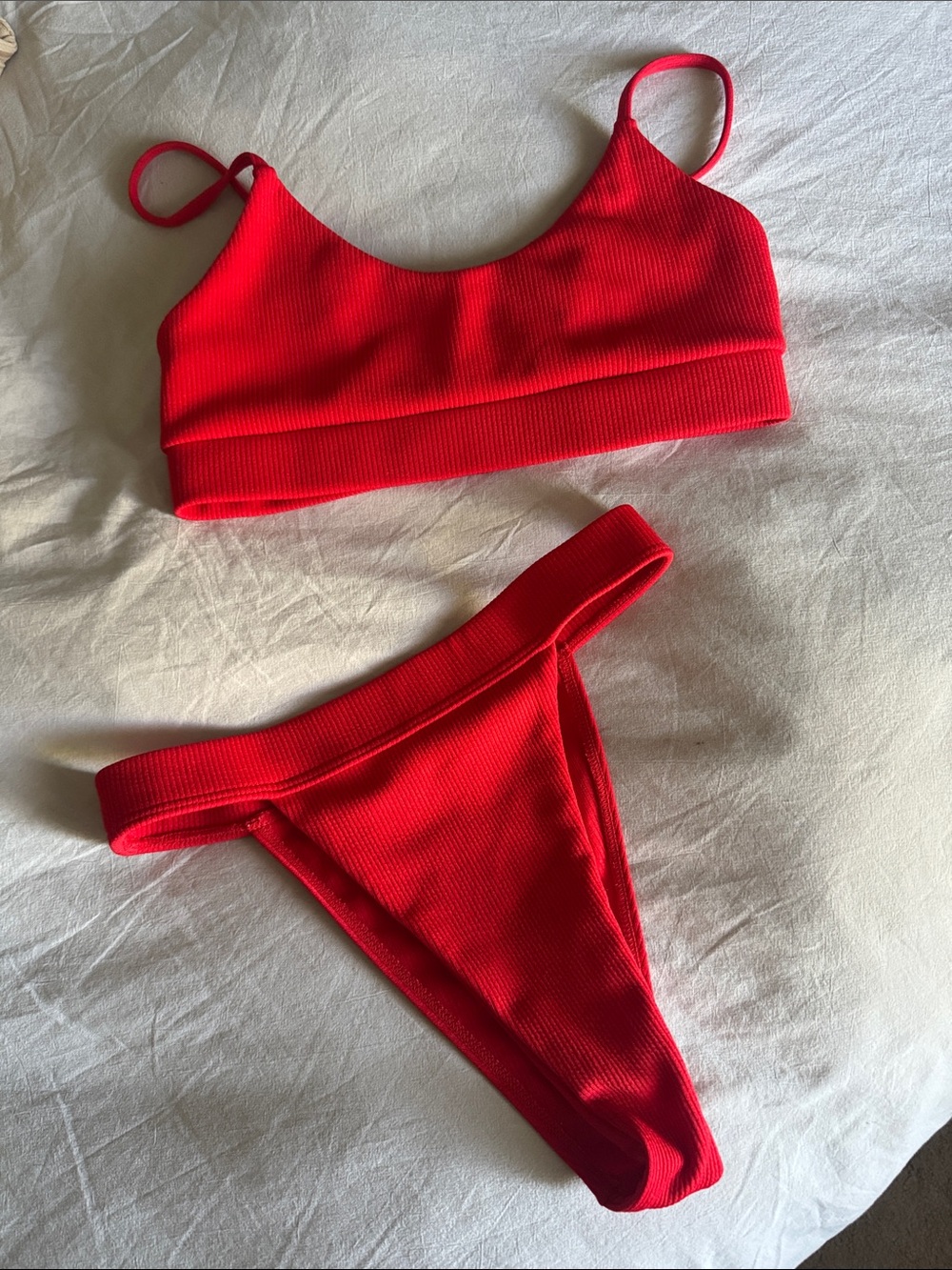 Red Ribbed Bikini Set - Two Piece Swimwear